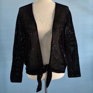 Black Sequins Sweater - Shimmers - Ties in Front - Size Large - Jones New York